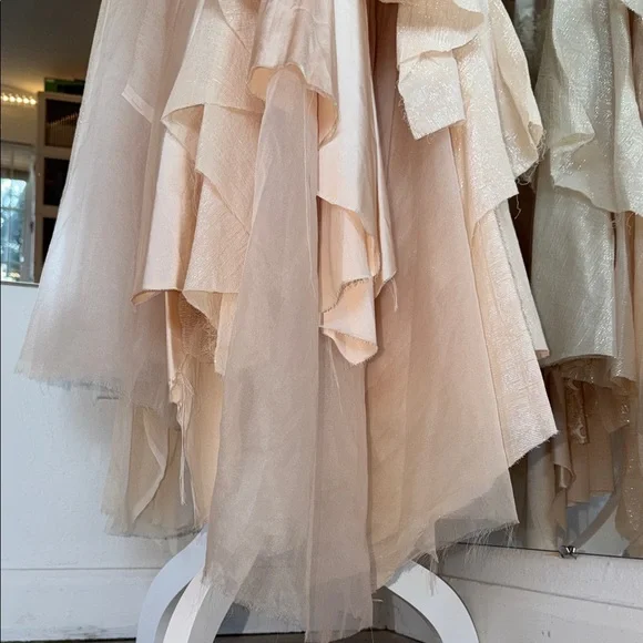 Free People Champagne Lace-Trim Asymmetrical Satin Dress - Picture 6 of 15